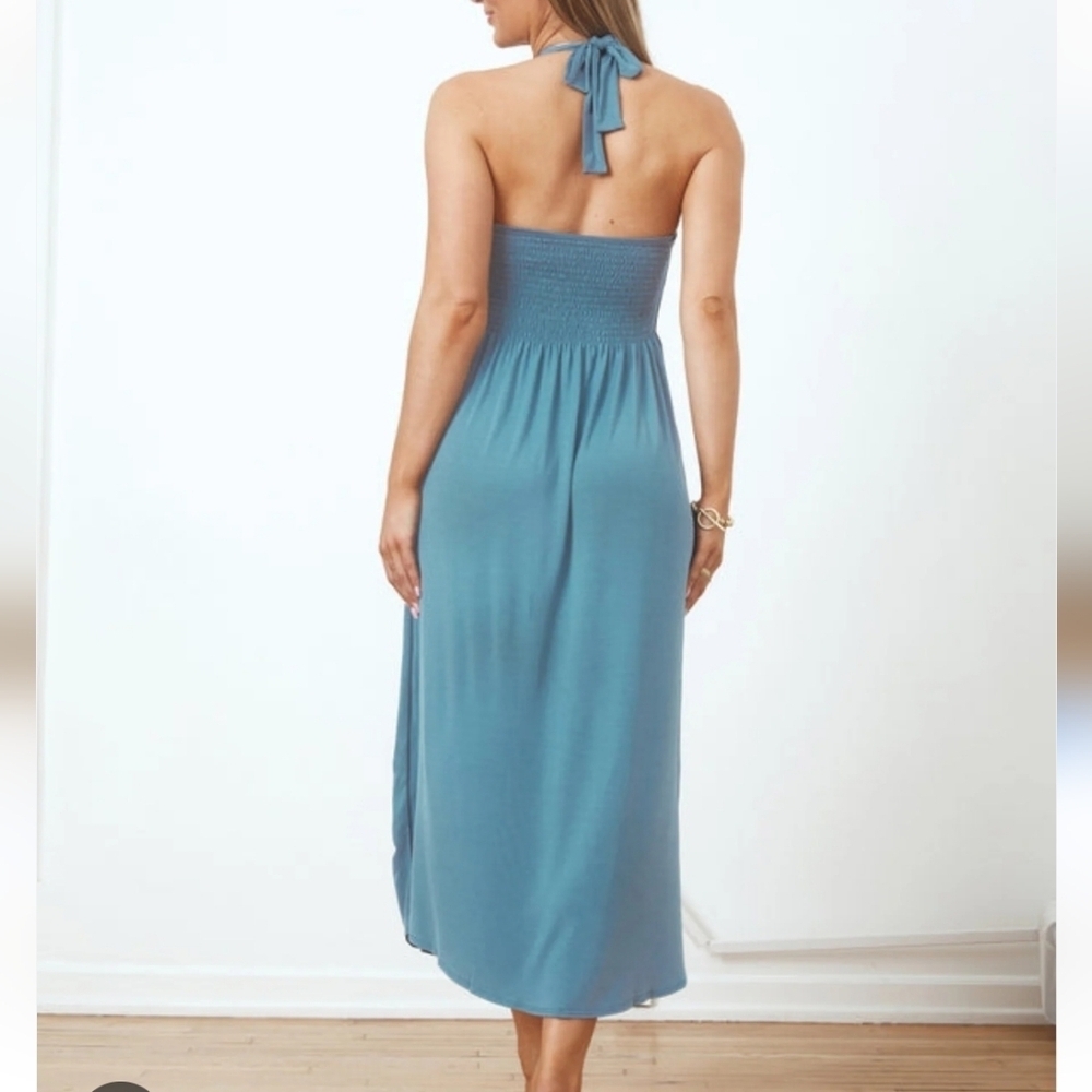Shebird Harper Halter Dress Padded Cup Elastic Back Maxi Dress Blue Size 4 - Picture 2 of 9